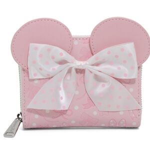 Pink And White Pika Dots With Debossed Bows Minnie-Ears Zip  Wallet